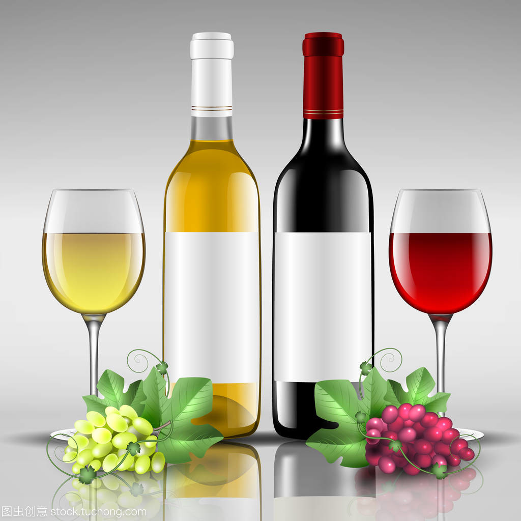 瓶的红酒或白葡萄酒与玻璃