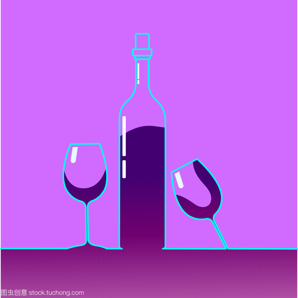 红葡萄酒瓶与眼镜酒精饮料图标